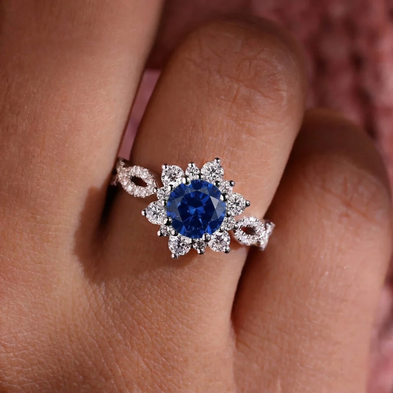 Kristall Safir Blomma Ring | Vitguld