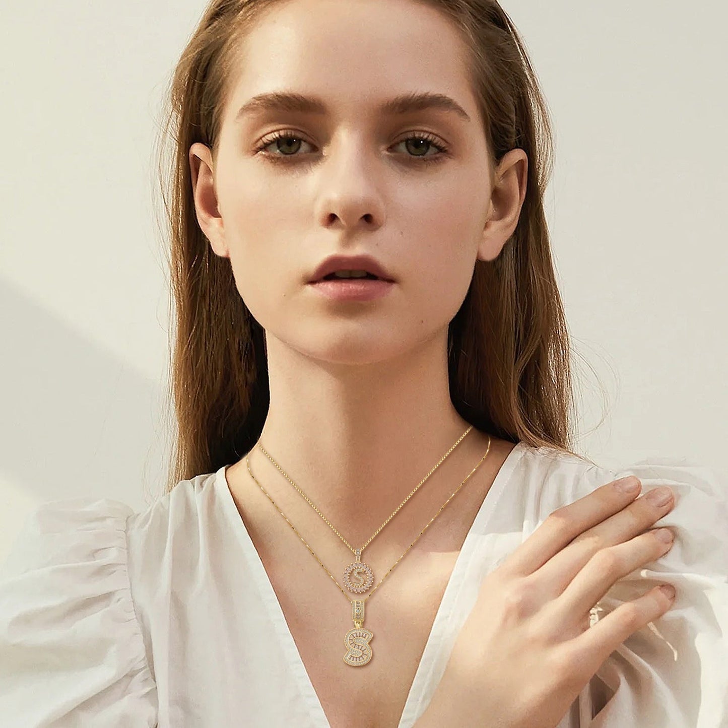 Pavé bokstav initial halsband set | Guld