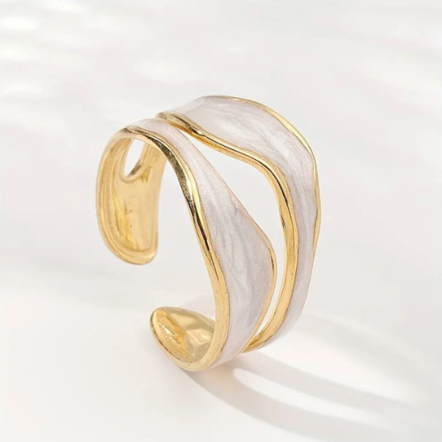 Silver och Guld Skulptural Manschett Ring