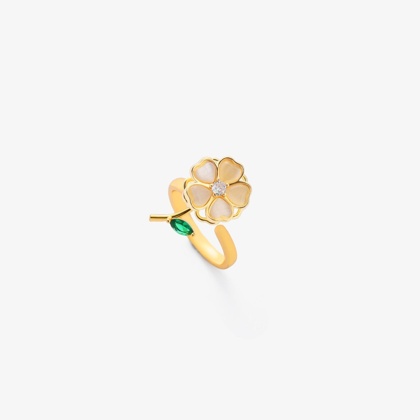 Smaragd Leaf Blomma Snurrande Ring | Guld