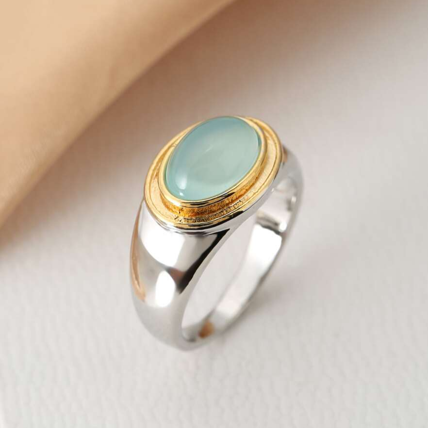 Silver och Guld Bezel Cabochon Ring