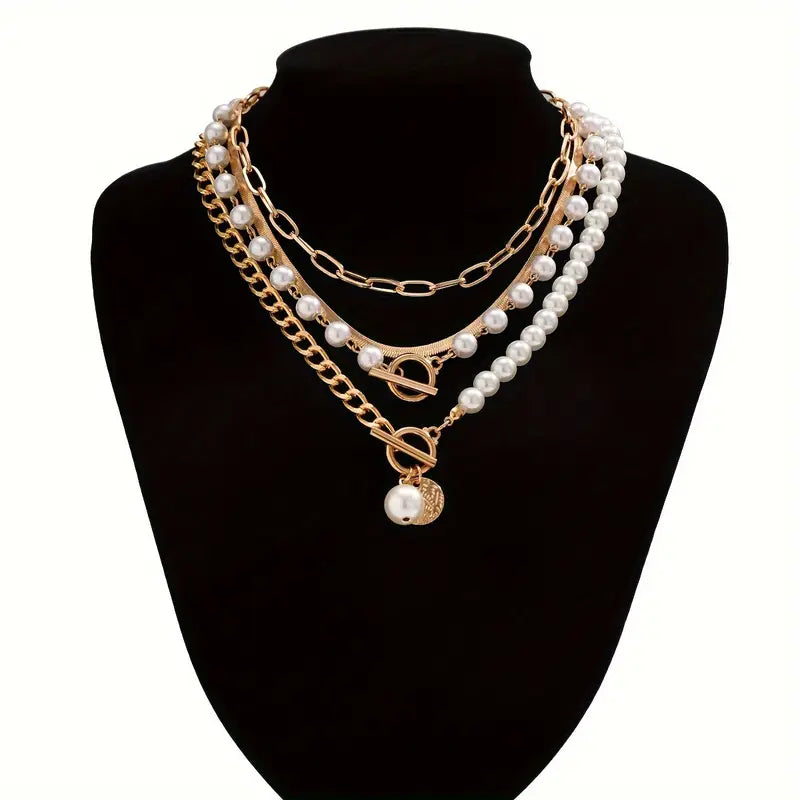 Vintage Pärl & Guld Orm Länkhalsband Set | Guld