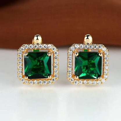 Gyllene Grön Fyrkantig Zirkonia Örhängen | Guld