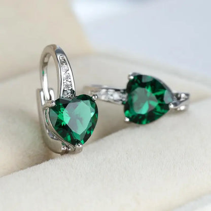 Silver Smaragd Hjärta Creoler