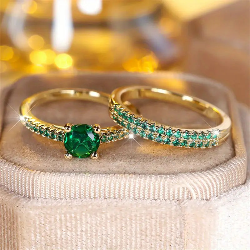 Serena Smaragd Duo Ring Set | Guld