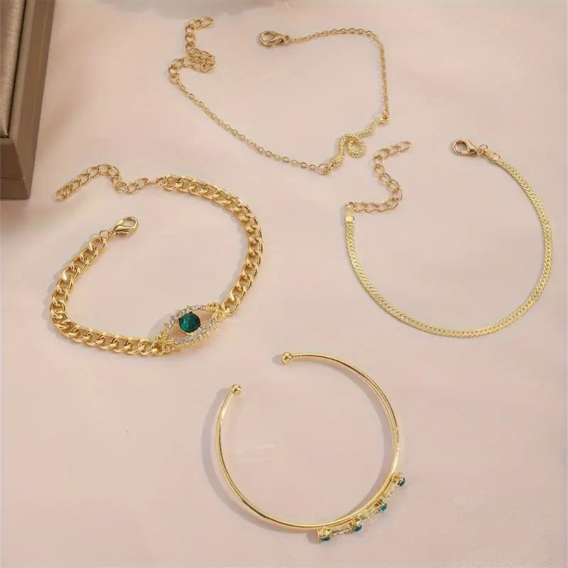 Guld Smaragd Berlockarmband Set