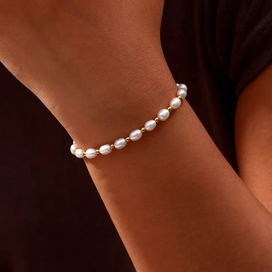 Elegant Pärl och Guld Armband