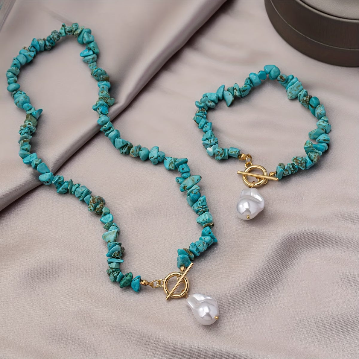 Turkos & Pärlhalsband Armband Set