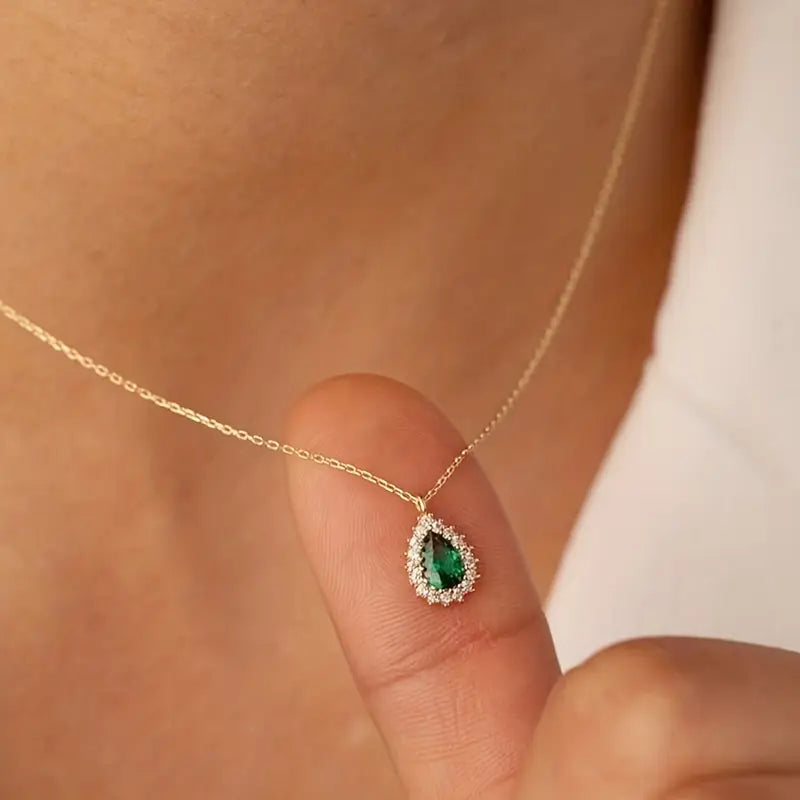 Guld Smaragd Droppe Halsband