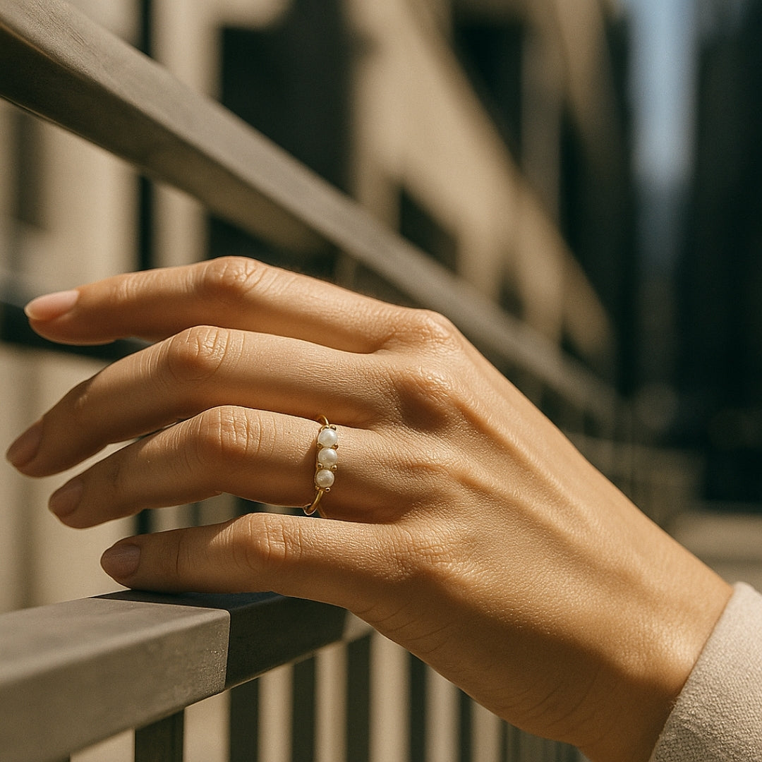 Triple Pärl Guld Ring