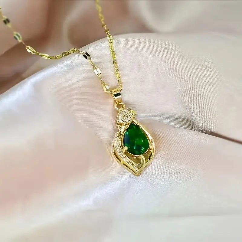 Guld Smaragd Droppe Hänghalsband