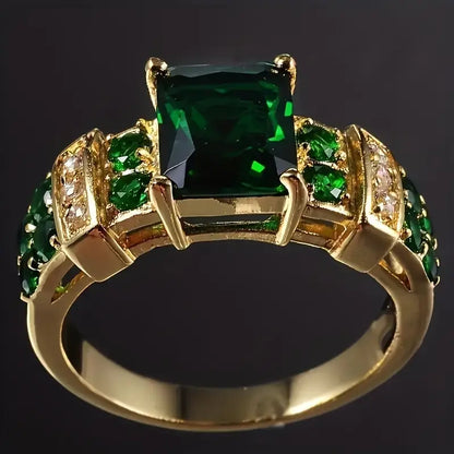 Guld Smaragd Geometrisk Ring