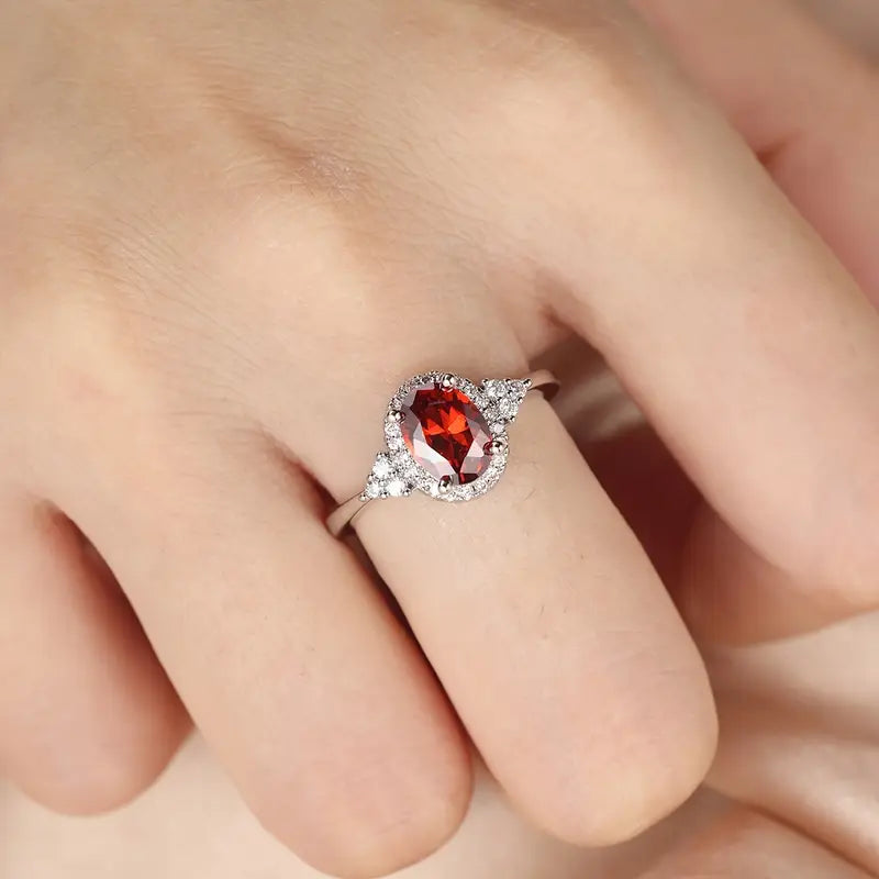 Silver Rubin Halo Ring