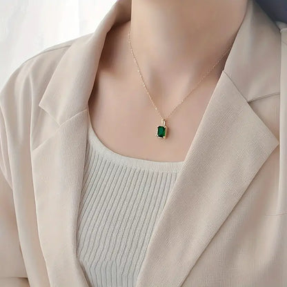 Guld Smaragd Rektangulär Halo Halsband