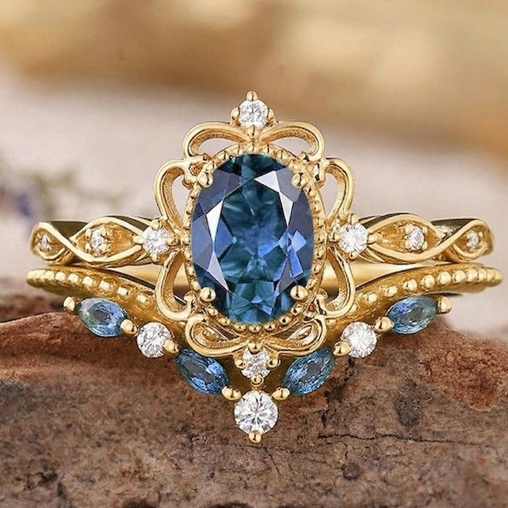 Azelia Safir Kronring Set | Guld