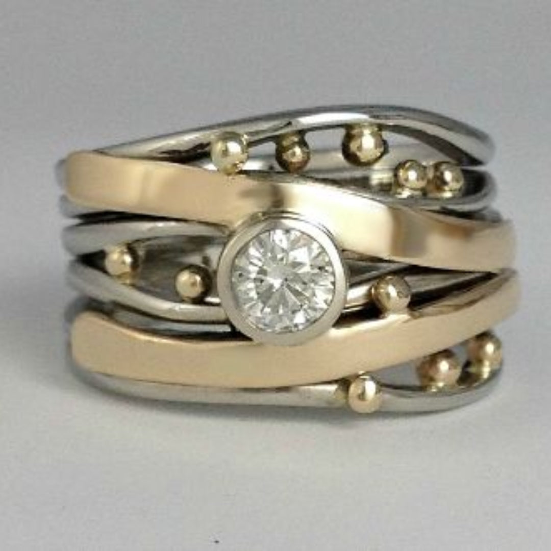 Silver och Guld Bezel Wrap Ring