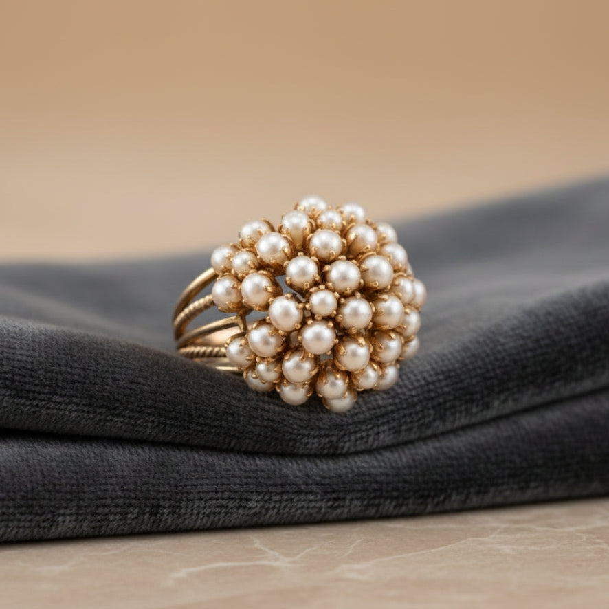 Elegant Inlagd Pärl Guld Ring
