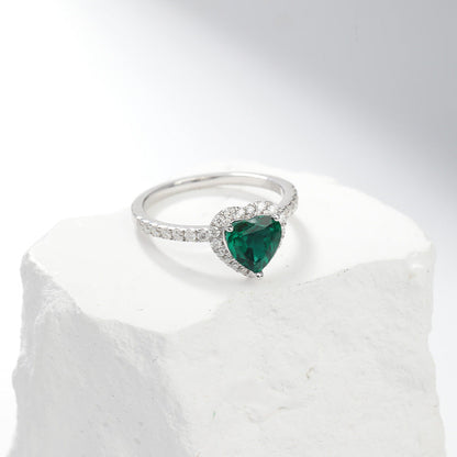 Silver Smaragd Hjärta Halo Ring