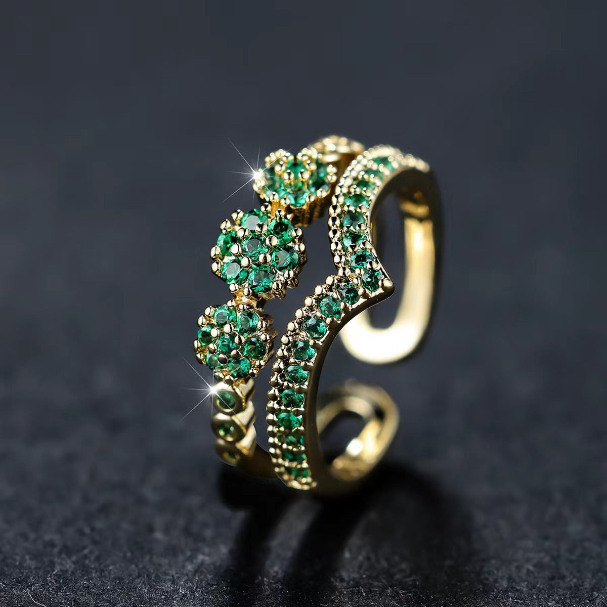 Guld Smaragd Kluster Ring
