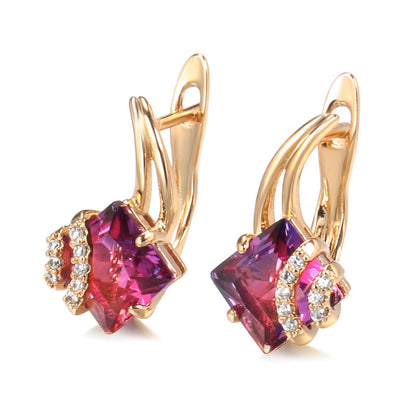 Crimson Fyrkantig Kristall Örhängen | Rosegold