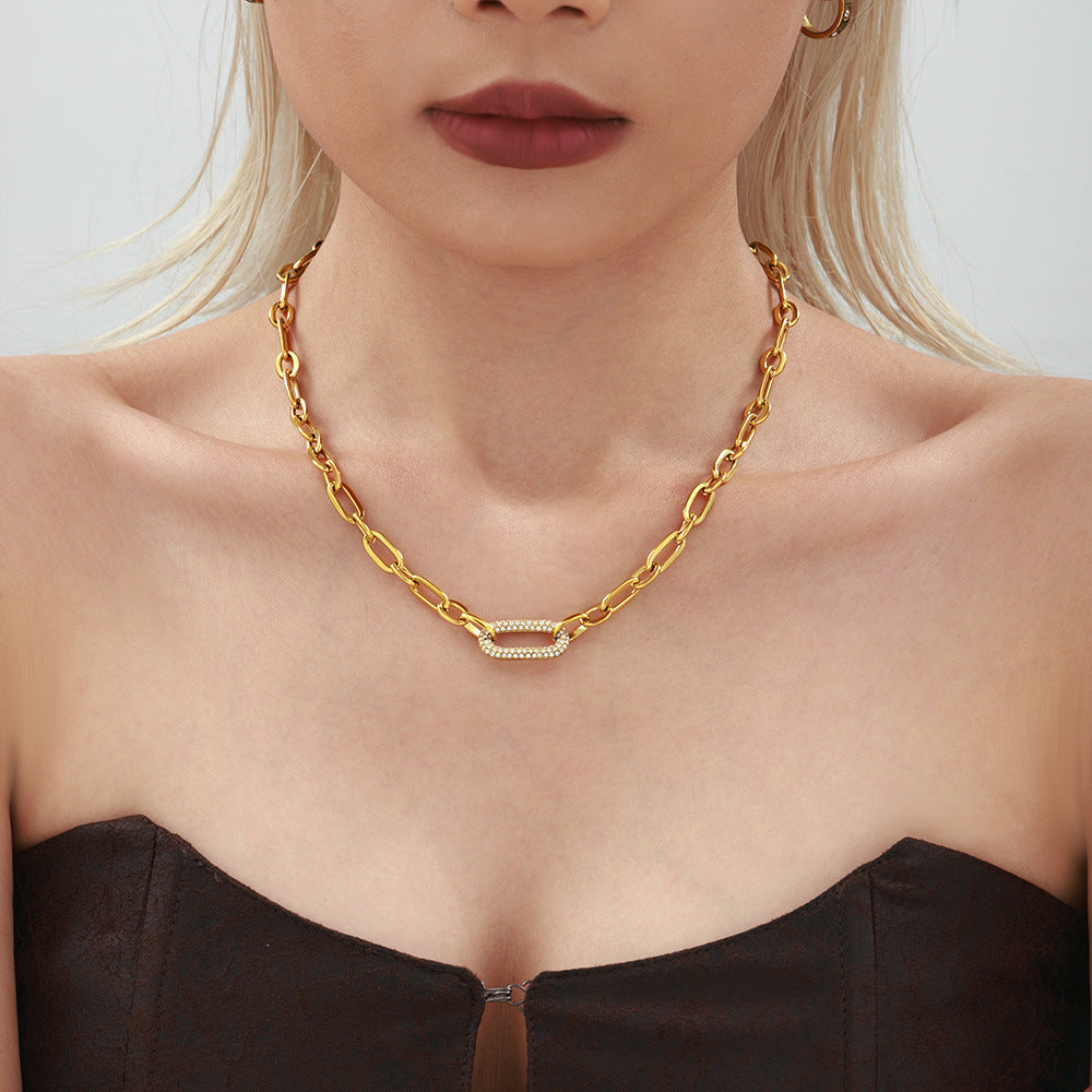 Paved Grov Kedja Länk Smycke Set | Guld