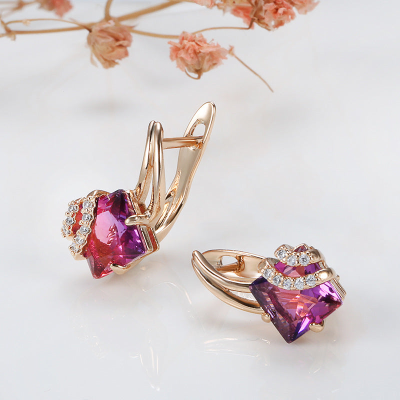 Crimson Fyrkantig Kristall Örhängen | Rosegold