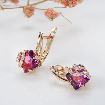 Crimson Fyrkantig Kristall Örhängen | Rosegold