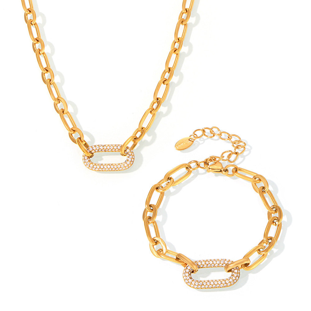 Paved Grov Kedja Länk Smycke Set | Guld