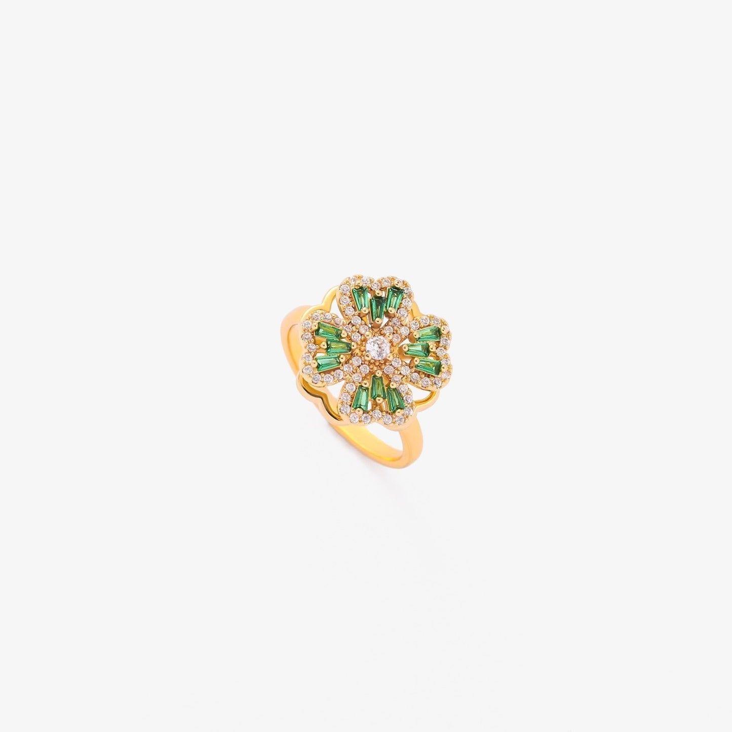 Smaragd Clover Snurrande Ring | Guld