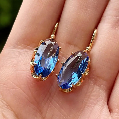 Guld Safir Hängande Örhängen
