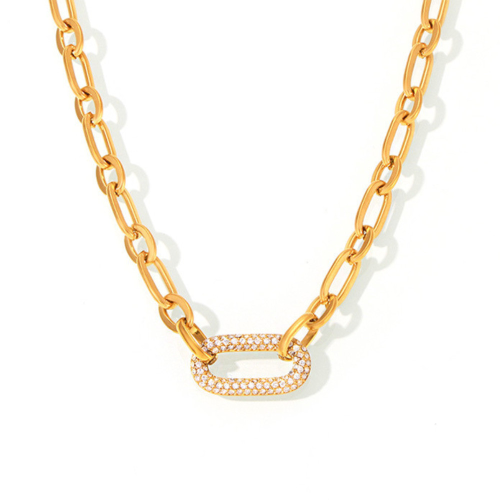 Paved Grov Kedja Länk Smycke Set | Guld