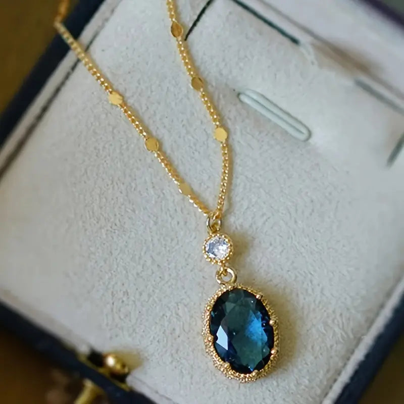 Guld Safir Oval Hängande Halsband