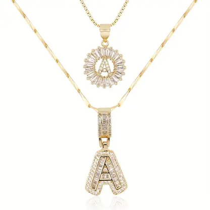 Pavé bokstav initial halsband set | Guld