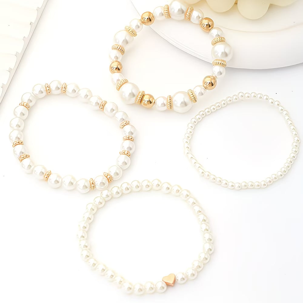 Pärl Stacking Armband Set av 4