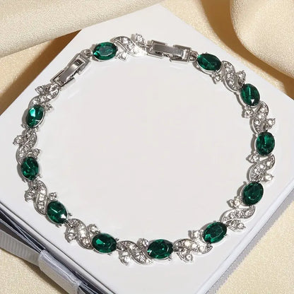 Silver Smaragd Vintage Länk Armband