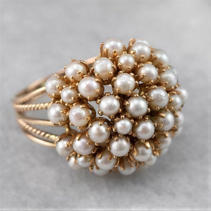 Elegant Inlagd Pärl Guld Ring