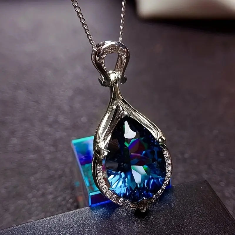 Silver Safir Droppe Halsband