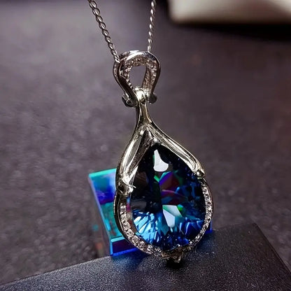 Silver Safir Droppe Halsband