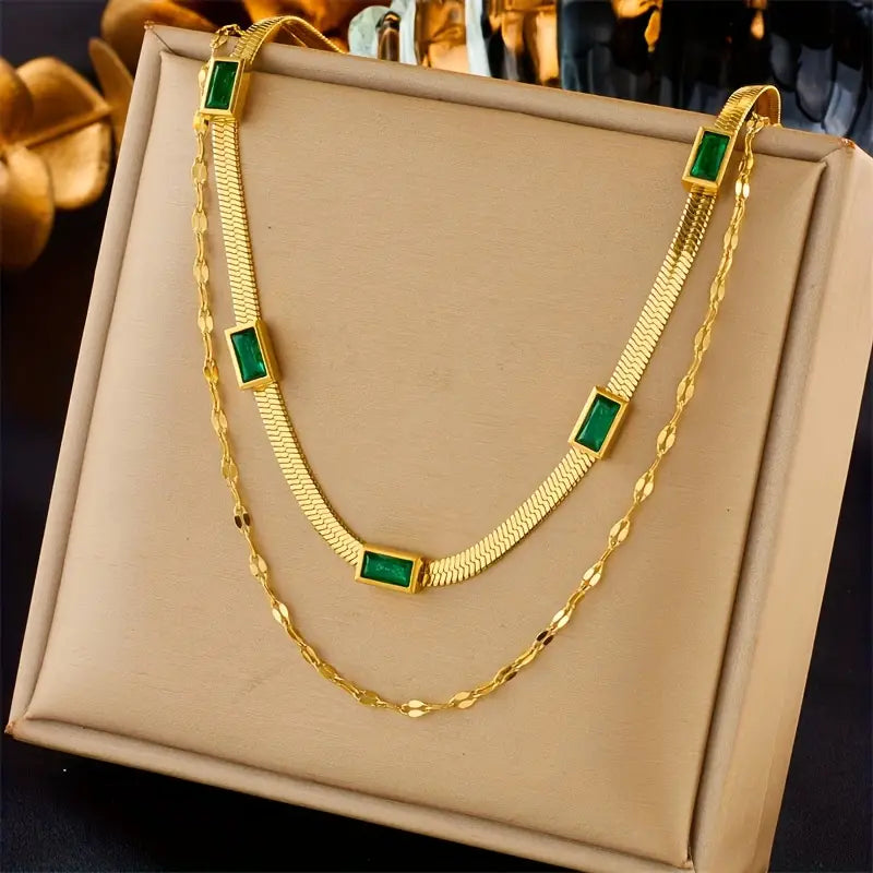 Sister Gem Double-Layer Retro Halsband | Guld