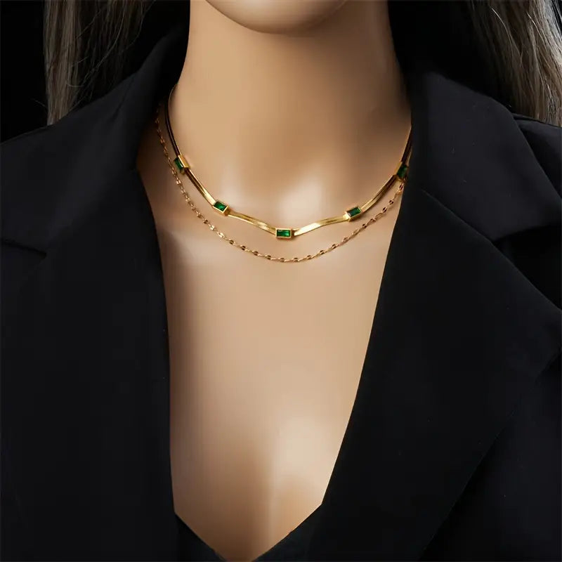Sister Gem Double-Layer Retro Halsband | Guld