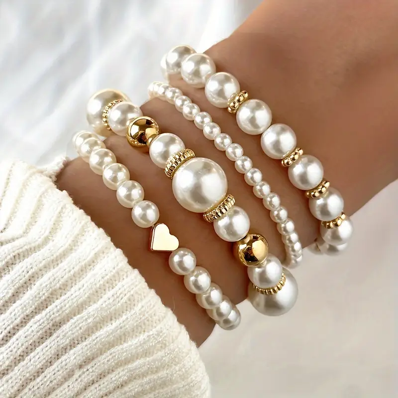 Guld Pärl Pärlad Armband Set