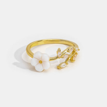 Guld Blommig och Leaf Öppen Ring