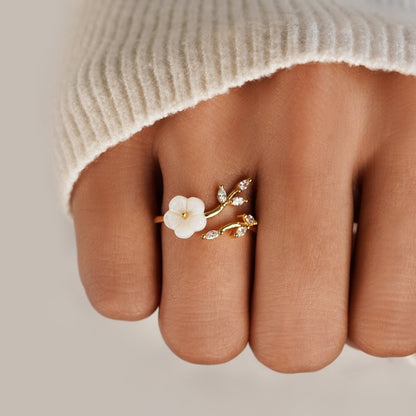 Guld Blommig och Leaf Öppen Ring